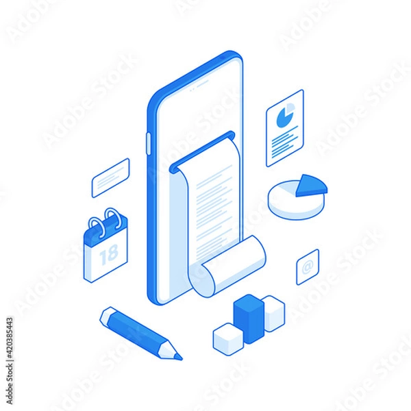 Fototapeta Smartphone with digital invoice near business symbols