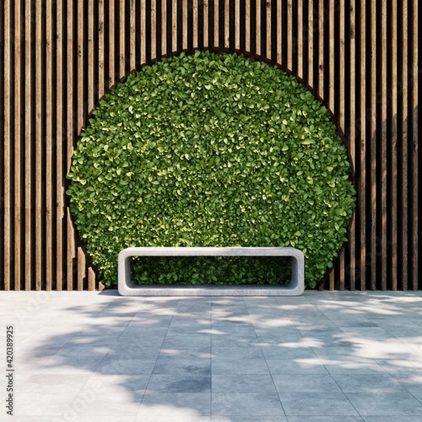Obraz Decorative wooden wall  with vertical garden and bench