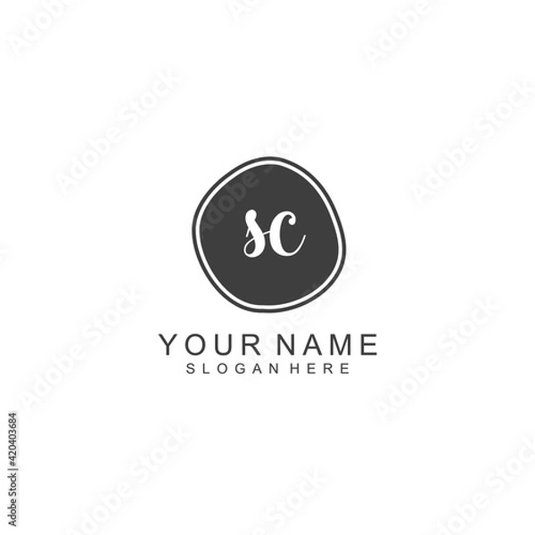Fototapeta SC beautiful Initial handwriting logo template