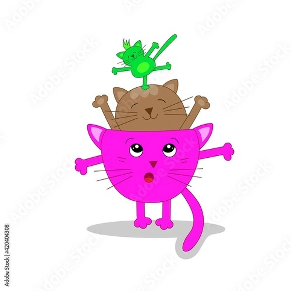 Fototapeta cartoon flowerpot in the form of a cat and a plant in the form of a cat