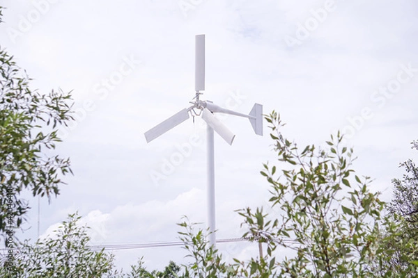 Obraz Wind turbines white sky background