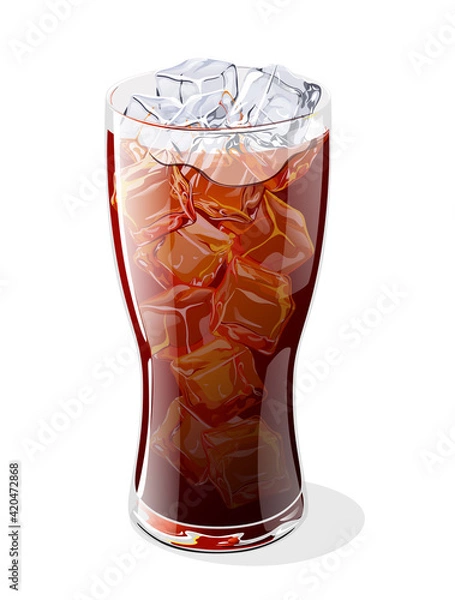 Fototapeta Glass of cola drink with ice cubes. Vector illustration.