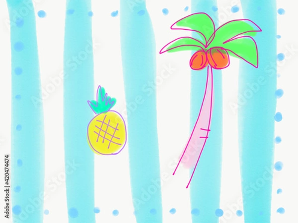 Fototapeta パイナップルとヤシの木