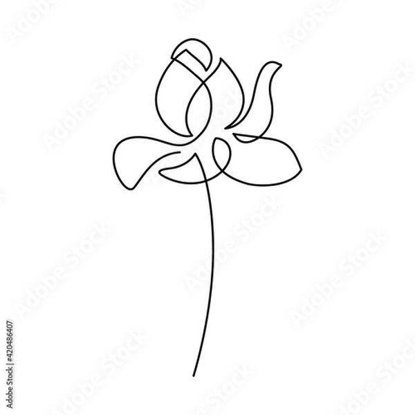Fototapeta Lotus flower in continuous line art drawing style. Minimalist black linear design isolated on white background. Vector illustration