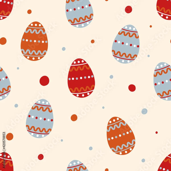 Fototapeta Seamless Easter background with Easter eggs in random order. Suitable for Easter designs.