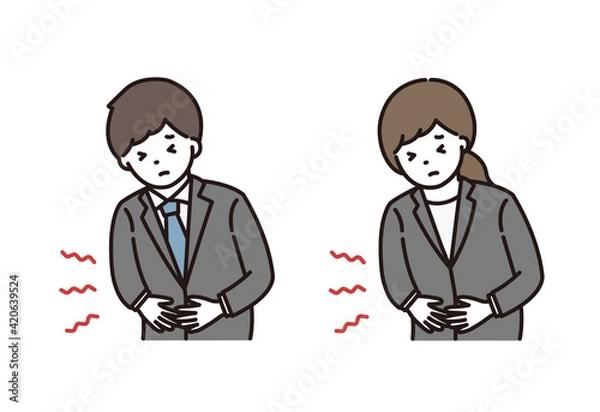 Fototapeta 腹痛に悩むスーツ姿の若い男性と女性