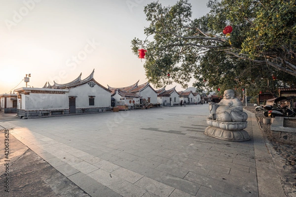 Fototapeta Landscapes with old buildings in Daimei village, a traditional Chinese village with neat rows of houses in Zhangzhou, Fujian, China