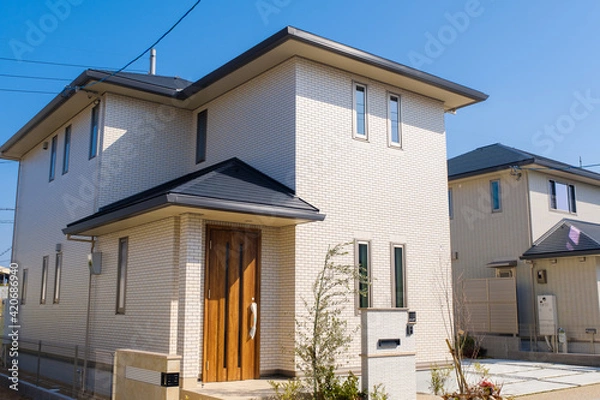 Obraz 青空とモデルハウス　新興住宅地　住宅地イメージ
