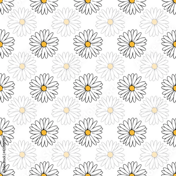 Obraz Vector white background white yellow lemony floral seamless pattern. Daisies, Seamless pattern background