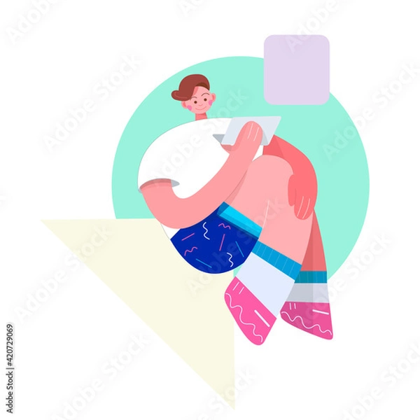 Obraz Illustration of a man holding a laptop in his hands