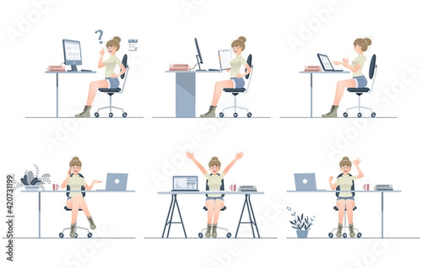 Fototapeta Set of female characters in different poses.Vector .