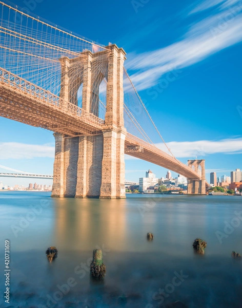 Fototapeta a magnificent view of the lower Manhattan and Brooklyn Bridge, New York City