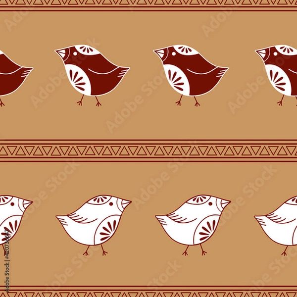 Fototapeta white and red bird seamless pattern