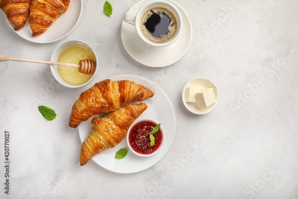 Obraz Delicious breakfast with fresh croissants