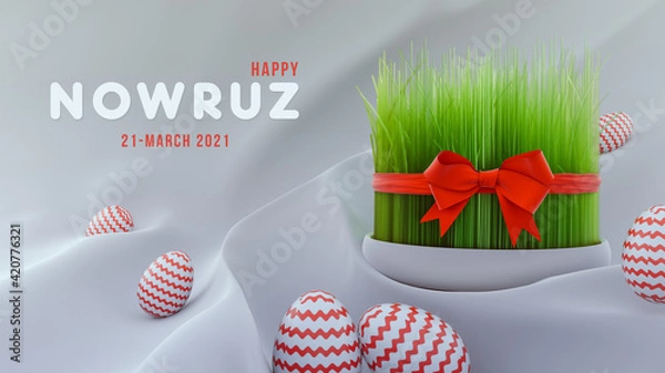 Fototapeta Happy Nowruz 21 march 2021 background - 3d rendering