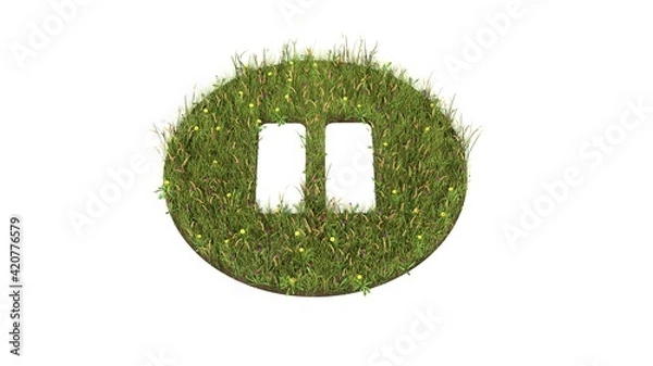 Fototapeta 3d rendered grass field of symbol of pause circle isolated on white background