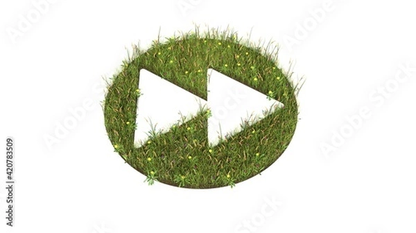 Fototapeta 3d rendered grass field of symbol of fast forward isolated on white background