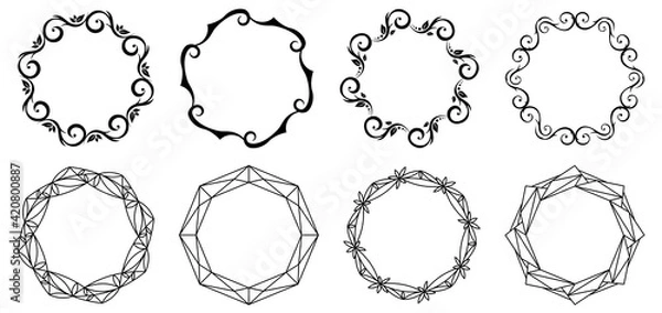 Fototapeta Set of decorative frames. Round pattern. Circle shapes. Designer templates for invitations and holiday cards.