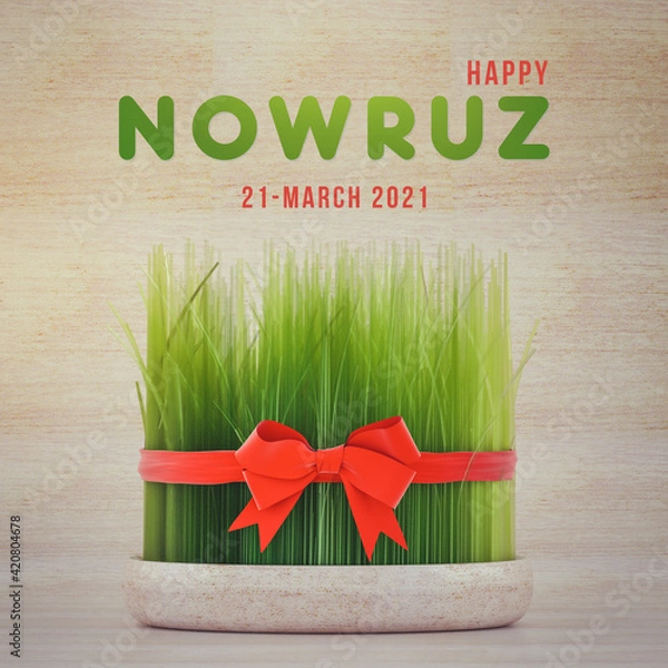 Fototapeta Happy Nowruz 21 march 2021 background wood style - 3d rendering