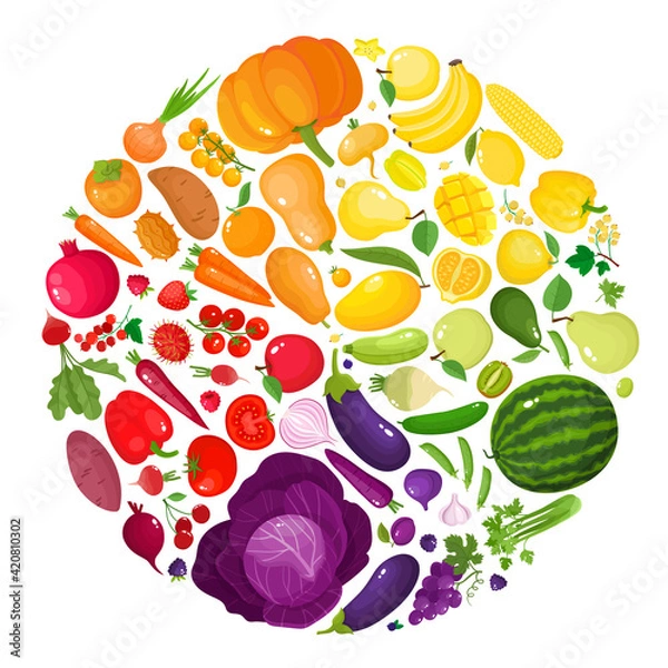 Obraz Vector concept - eat colors, violet fruit and vegetable in round
