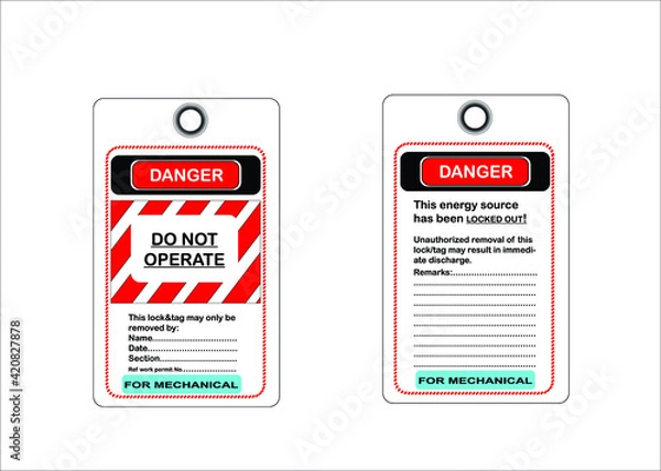 Fototapeta LOTO system. Lock tag locked safety danger lockout do not operate.
Lock out Tag out.
Lock energy.FOR MECHANICAL,FOR ELECTRICAL, FOR OPERATOR.