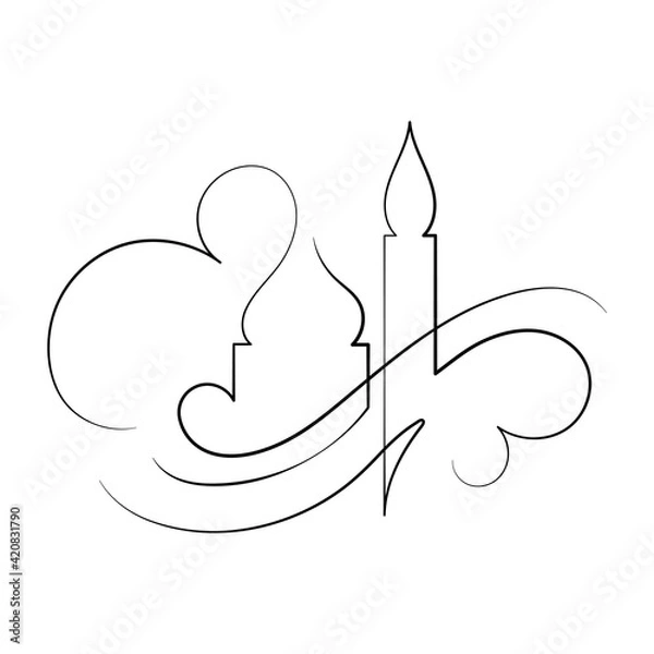 Fototapeta Vector Illustration of Islamic Mosque Line Art Drawing. Good for Greeting Card, Cover, Poster, Banner, Invitation, and others.