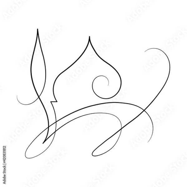 Fototapeta Vector Illustration of Islamic Mosque Line Art Drawing. Good for Greeting Card, Cover, Poster, Banner, Invitation, and others.