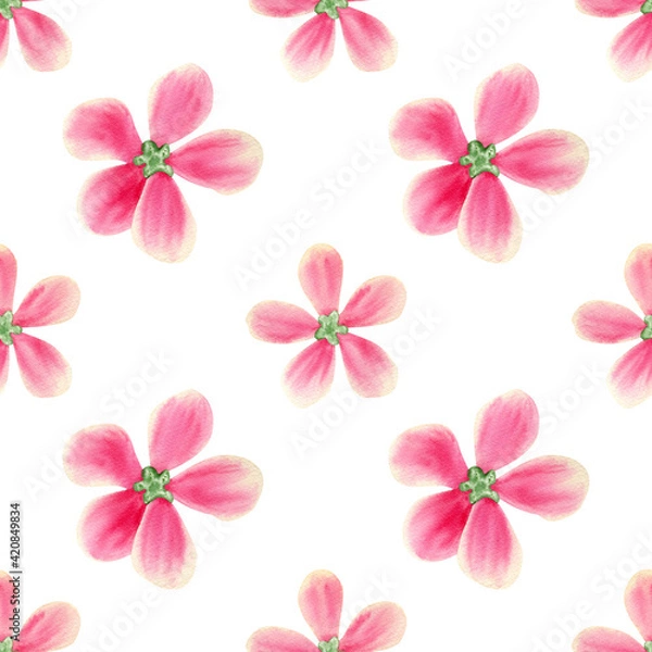 Fototapeta Seamless tropical flowers pattern. Watercolor floral pattern with delicate pink and green flowers