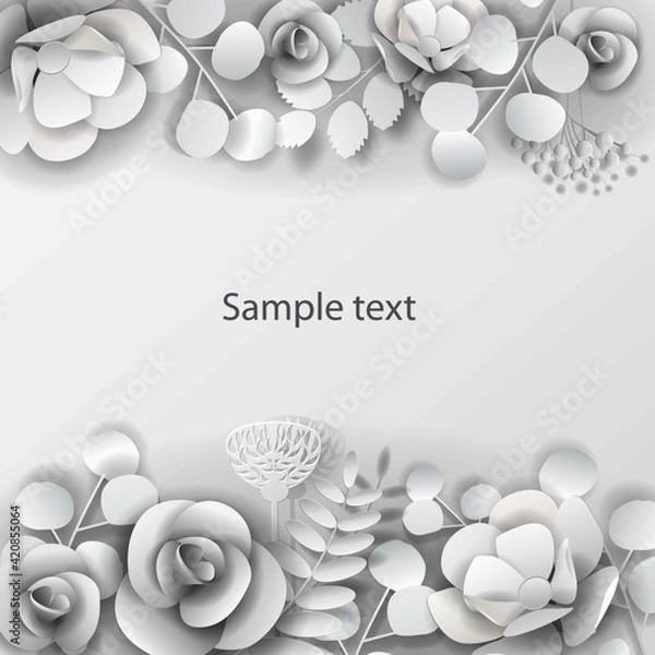 Fototapeta Paper art flower. Vector illustration for wedding, greeting card template.  Flowers background.