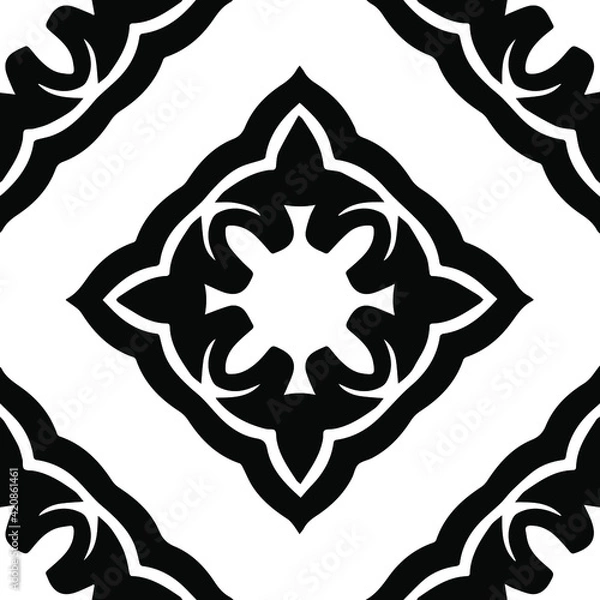 Fototapeta Geometric vector pattern with triangular elements. Seamless abstract ornament for wallpapers and backgrounds. Black and white patterns.