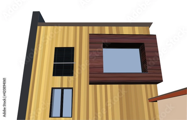 Fototapeta Wooden facade geometric vector building