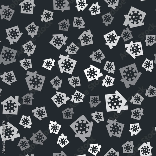 Fototapeta Grey Stay home icon isolated seamless pattern on black background. Corona virus 2019-nCoV. Vector.