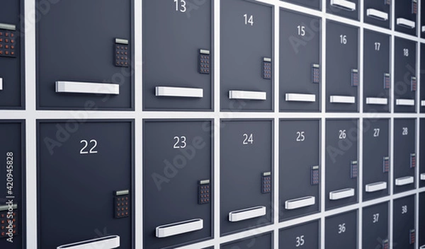 Obraz Metal storage lockers with code lock. 3d rendering
