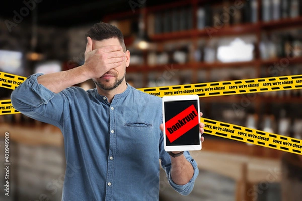 Fototapeta Interior of modern bar, blurred view