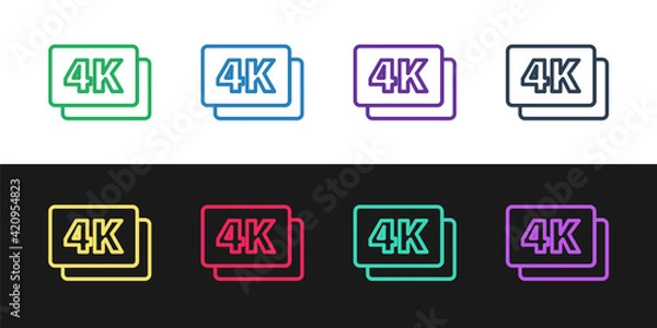 Fototapeta Set line 4k Ultra HD icon isolated on black and white background. Vector