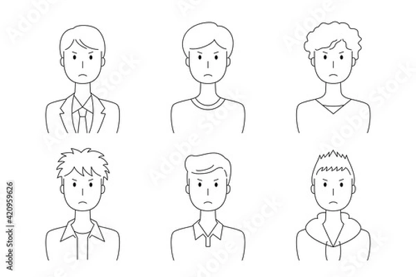 Fototapeta 怒った表情の男性のベクターイラストセット