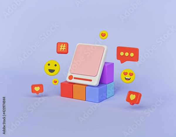 Fototapeta trendy Social media icons. minimal design for website. 3d rendering