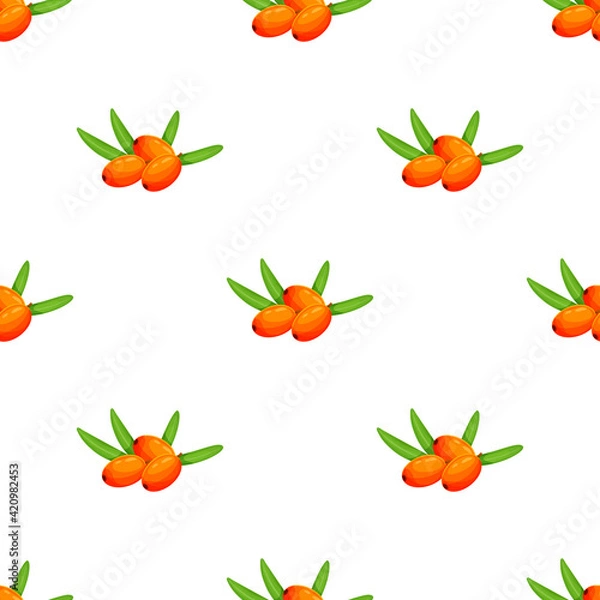 Fototapeta Seamless pattern of sea buckthorn. Natural organic sea buckthorn seamless pattern vector illustration bright seamless vector pattern with sea buckthorn. autumn is warm. Vector illustration