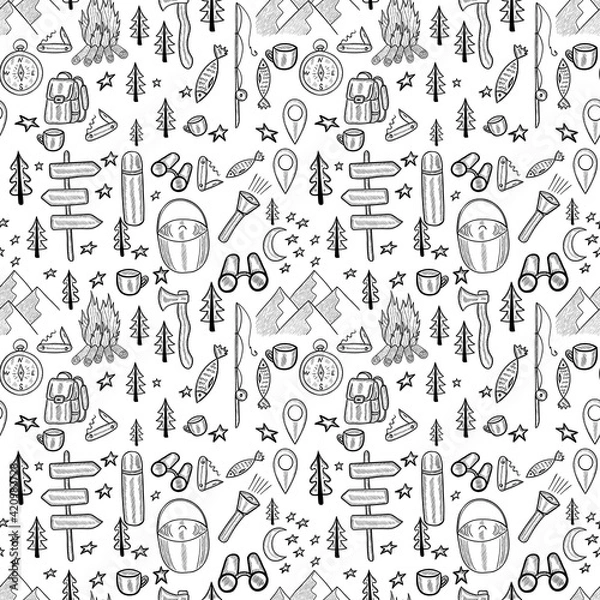 Obraz camping seamless doodle