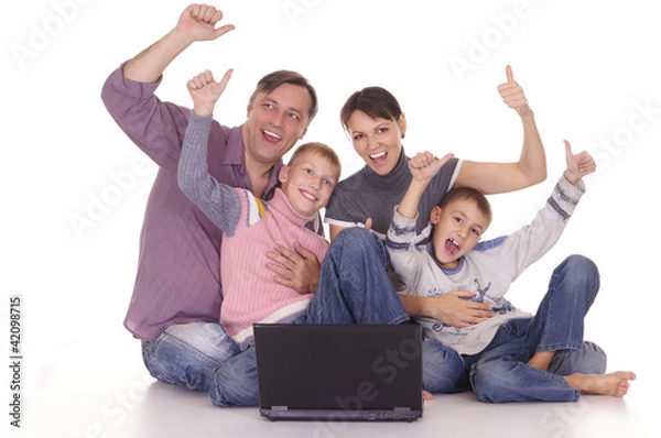 Fototapeta cute family with computer