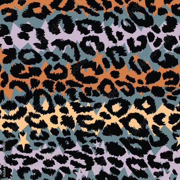 Fototapeta Abstract animal skin leopard seamless pattern design. Jaguar, leopard, cheetah, panther fur. Seamless camouflage background for fabric, textile, design, cover, wrapping.