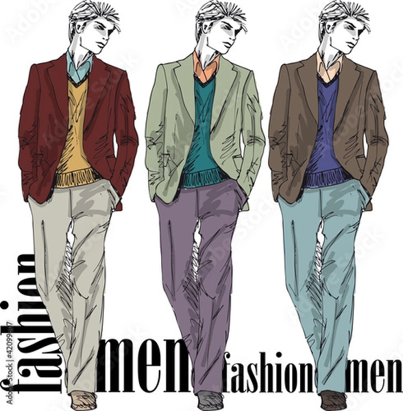 Fototapeta Sketch of fashion handsome man. Vector illustration