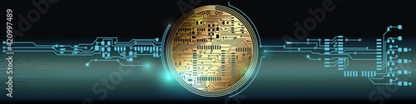Fototapeta Abstract hitech design background with round shape and circuit boards. Vector Illustration