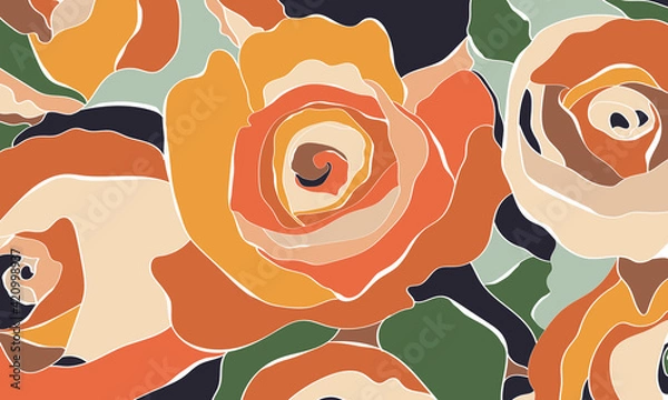 Fototapeta Artistic seamless pattern with abstract flowers. Creative collage contemporary. Modern design for paper, cover, fabric, interior decor and other users. Flower rose. Vector illustration