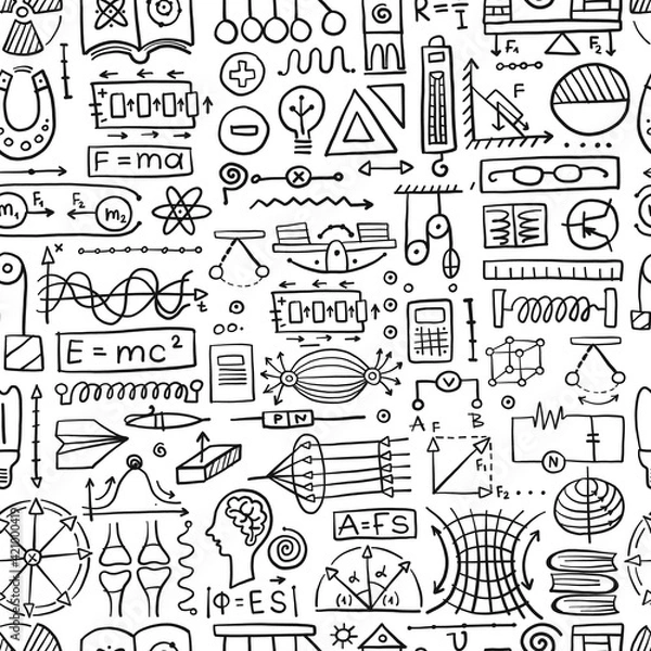 Fototapeta Physics icons, sign and symbols. Seamless Pattern Background for your design