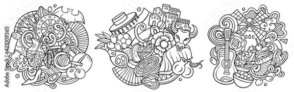 Fototapeta Spain cartoon vector doodle designs set.