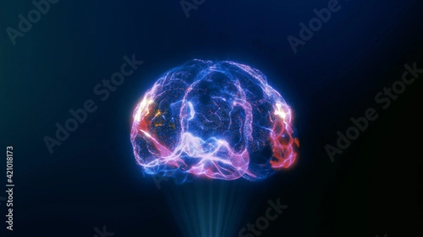 Obraz Artificial intelligence 3d model. Human brain illustration. Nano technology innovation. Online lifestyle. Futuristic tech development. Human design. Computer science. Smart mind.Data base. IT business