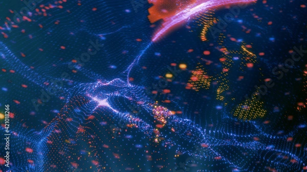 Obraz Closeup view of human Artificial Intelligence. Human brain. Nano technology innovation. Online lifestyle. Futuristic tech development. Human design. Computer science. Smart mind.Data base. IT business