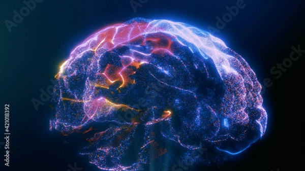 Obraz Colorful Artificial Intelligence 3d model. AI. Human brain. Nano technology innovation. Online lifestyle. Futuristic tech development. Human design. Computer science. Smart mind.Data base. IT business