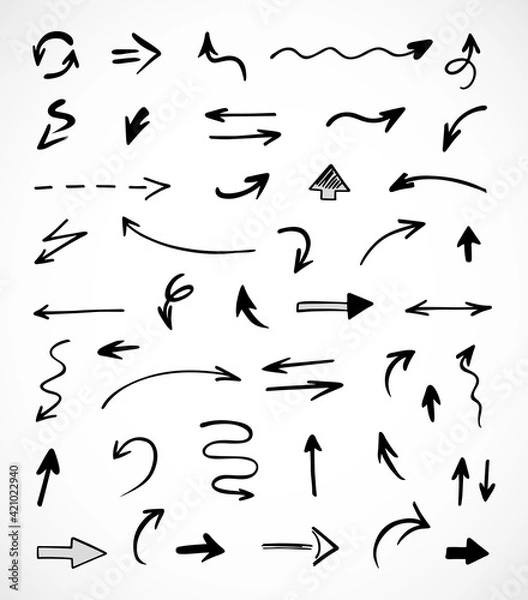 Fototapeta Vector set of hand-drawn arrows, elements for presentation